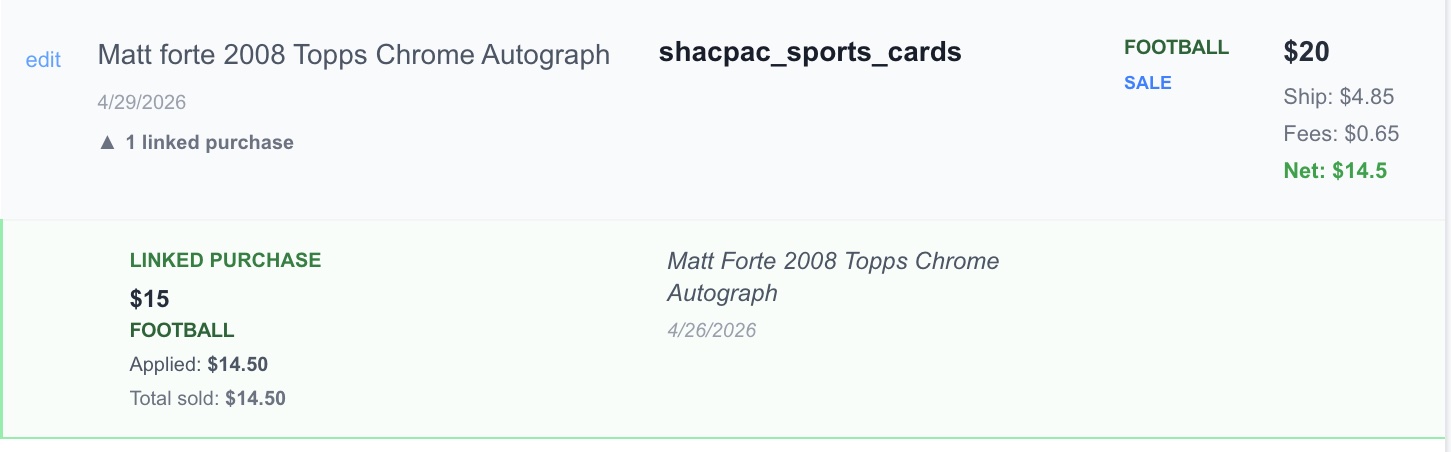 Linking a purchase to a sale to track profit