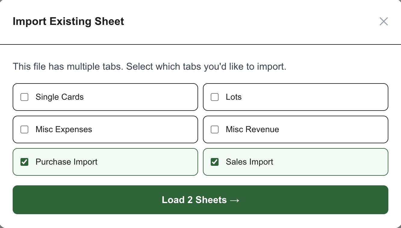 Selecting which tabs to import